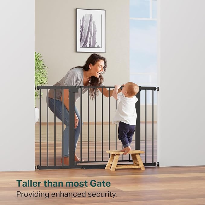 Cumbor 36" Extra Tall Baby Gate for Stairs, 29.7-48" Wide Dog Gates for Doorways, Auto Close Safety Gate for Babies and Pets, Easy Install, Pressure Mounted, Fits Doorways, Stairs, Entryways, Black-CubbioJoy