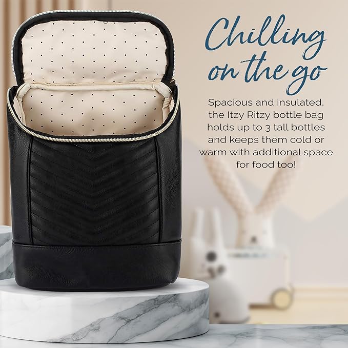 Itzy Ritzy Insulated Bottle Bag – Keeps Bottles Warm or Cool - Holds 3 Bottles and Features Interior Pocket For Ice Pack (Not Included), Jetsetter-CubbioJoy
