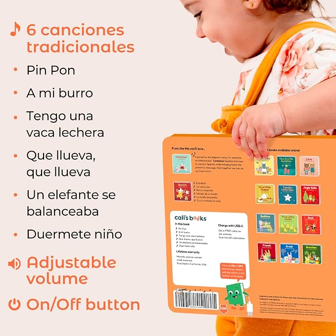 Cali's Books Spanish Book for Toddlers 1-3 - Musical Books for Kids, Interactive Baby Sound Book, Educational Song Learning Toys, Bilingual Music Toy for Babies, Libros para ninos en Espanol-CubbioJoy