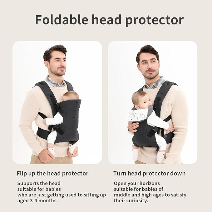 Baby Sling Carrier,4-in-1 Ergonomic Baby Backpack Front Carrier,Newborn to Toddler Wrap Lightweight Adjustable Baby Sling,Black-CubbioJoy