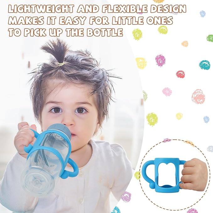 Bottle Handles for Dr. Brown's Narrow Baby, Wide-Neck, Removable Easy-Grip Transitional Sippy Cup Handles, 100% Silicone-BPA-Free Material, 4m+ (White, Green, Blue)-CubbioJoy
