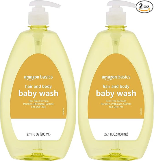 Amazon Basics Tear-Free Baby Hair and Body Wash, 27.1 Fluid Ounce, Lightly Scented, 2-Pack (Previously Solimo)-CubbioJoy