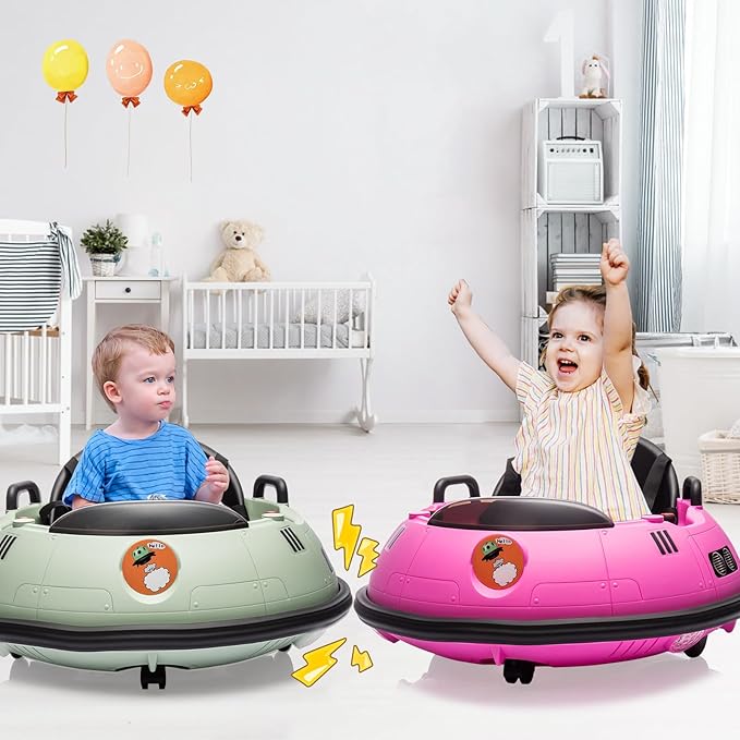 12V Electric Ride on Bumper Car for Toddlers, Kids Bumper Car with Remote Control, 360 Degree Spin, LED Lights, Dual Joysticks, Safety Belt for 18+ Months Kids, Pink-CubbioJoy