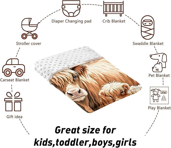 Custom Name Crib Bedding Set - Flower Highland Cow Pattern, Personalized Nursery Bedding 3-Piece Set– Soft Blanket, Fitted Sheet, Changing Pad Cover – for Newborns Girls Nursery Gifts-CubbioJoy