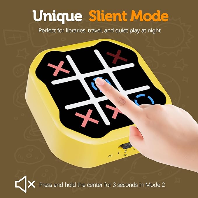 3 in 1 Electronic Tic Tac Toe Game, Handheld Digital Tic Tac Toe Bolt Game with Silent Mode, Portable Learing Toy Gift for Kids & Adults, Yellow-CubbioJoy