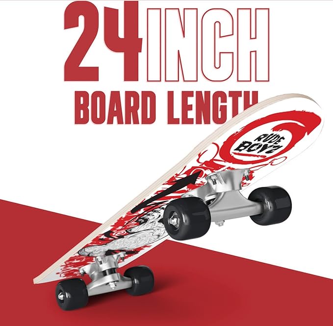24 inch Rude Boyz Mini Cruiser Skateboard - Aluminium Trucks - Kids Skateboard Ages 5-8 Beginner - Skateboards for Kids-CubbioJoy