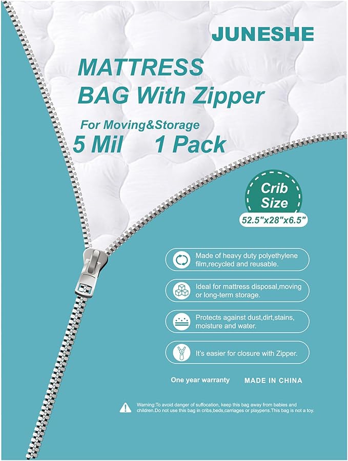 Crib Mattress Storage Bag with Zipper -5 Mil Plastic Waterproof Crib Mattress Bag for Moving and Storage-CubbioJoy