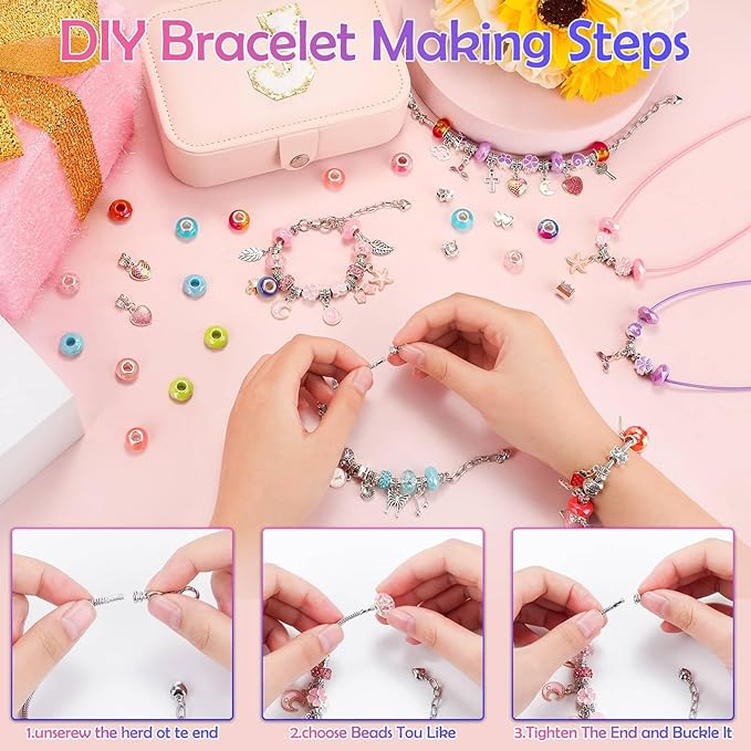 Bracelet Charm Making Kit with Jewelry Box Charm Beads for Jewelry Making DIY Bracelet Craft Kit for Birthday Gifts Valentine Christmas-CubbioJoy