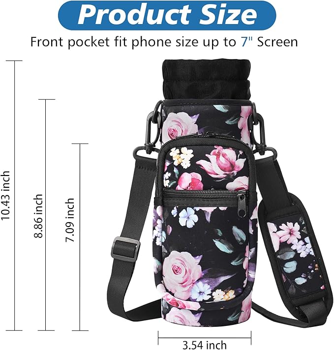 32 40 oz Water Bottle Carrier with Strap, Neoprene Water Bottle Sleeve Bag with 2 Pockets Insulated Flask Sling Holder for Walking Hiking Gym-CubbioJoy