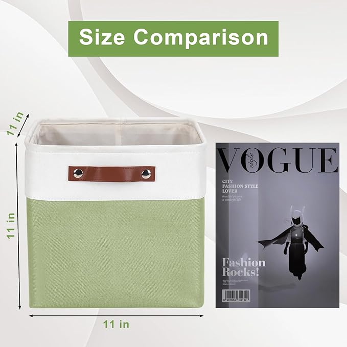 Collapsible Fabric Storage Cubes 11x11 Cube Storage Bins, 4 Pack Closet Baskets Box with Handles for Organizing, Shelf, Toys, Clothes, Home, Office, Nursery (Green&White)-CubbioJoy