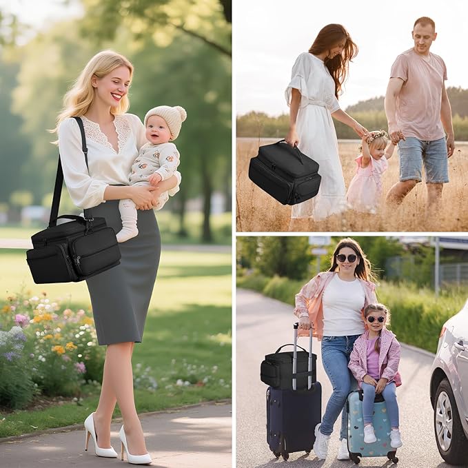 Breast Pump Bag for Spectra S1 S2, Pumping Bag with Waterproof Mat for Pumps Accessories, Portable Pump Carrying Case for Work, Travel and Family Use, Black-CubbioJoy