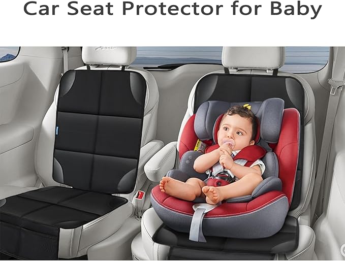 Car Seat Protector for Child Carseat, 2 Pack Protect Car Seat Cover for Baby with Thickest Padding and Non-Slip Padded Backing Mesh Pockets Kids Pets Car Back Seat Protectors(Black)-CubbioJoy