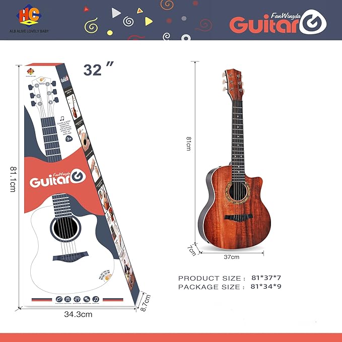 31 Inch Guitar Toy for Kids, 6Strings, Guitar Musical Instrument Toy, Birthday Present for Beginner Children Boys Girls , Beginner Practice First Musical Instrument for Children, Toddlers-CubbioJoy
