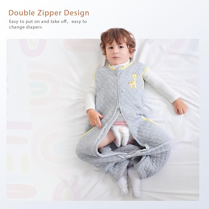 Baby Toddler Sleep Sack with Feet 2.5 TOG Winter, Wearable Blanket with Legs, Toddler Sleeping Sack Long Sleeve (Giraffe, 2T-3T)-CubbioJoy