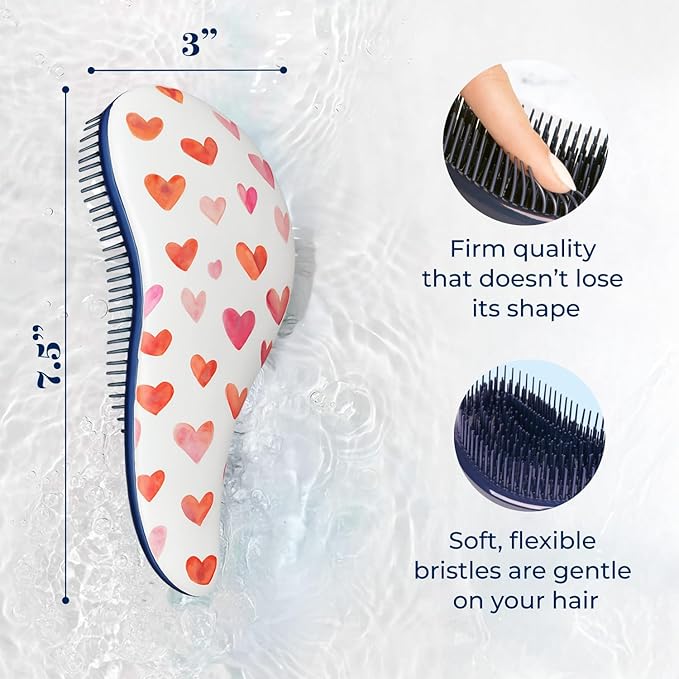 Crave Naturals Glide Thru Detangling Hair Brush for Adults and Kids - Detangler Hairbrush for Curly or Straight, Wet or Dry Hair - Gentle on Tangles Comb - Purple and Pink Hearts (Pack of 2)-CubbioJoy