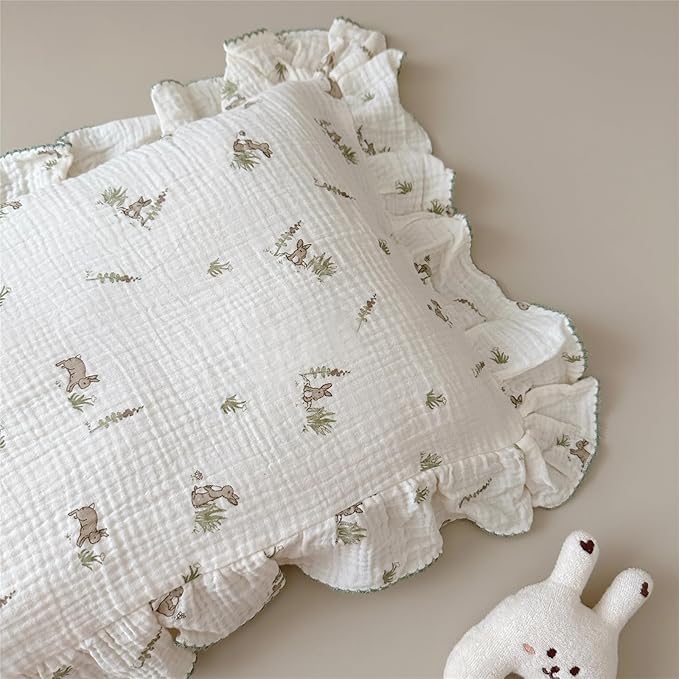 BuLuTu Muslin Toddler Pillowcase for Toddler Bed, Soft Breathable Standard Size Pillow Cover 20"x26", Animal Gray Bunny Toddler Pillow Case for Girls Boys Kids 1 2 3 4 5 6 Year Old, Envelope Closure-CubbioJoy