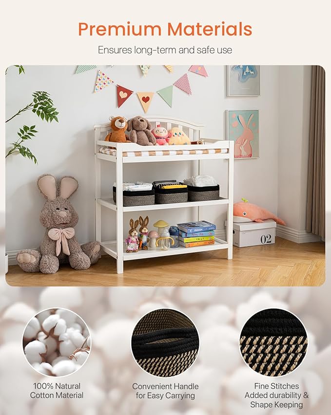 KALLAX Small Woven Basket, 12 x 8 x 4.5 Inches, Storage Basket for Organizing, Cute Small Rope Shelf Closet Cube Storage Bins Baskets for Shelves, Dog Toy Gift Baskets Empty, 3 Pack Black & Brown-CubbioJoy