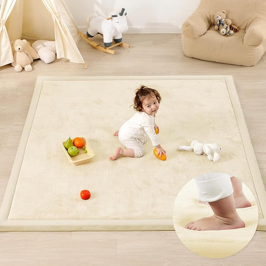 1.3" Thick Baby Play Mat for Floor Playpen, 71x59 Large Foam Tummy Time Mat, Padded Support Soft Plush Nursery Rug for Infant Kids Toddler Crawling Kick Activity (Ivory)-CubbioJoy