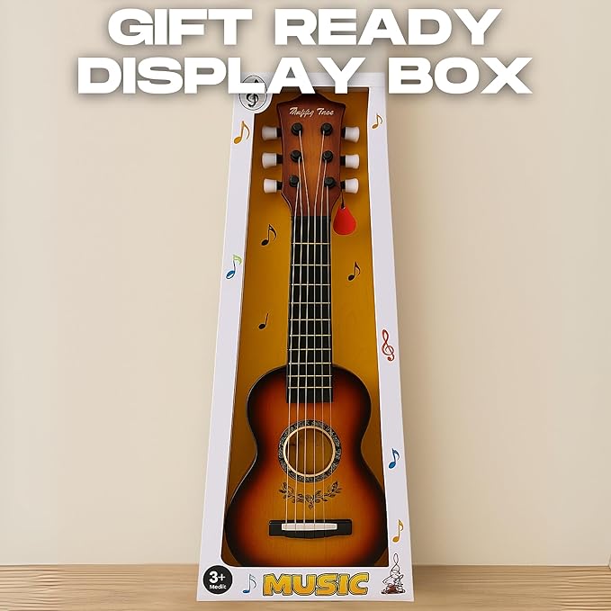 23" Acoustic Guitar, Kids 6 String Toy Guitar - Realistic Steel Strings - Beginner Practice First Musical Instrument for Children, Toddlers (Amber Sunburst)-CubbioJoy