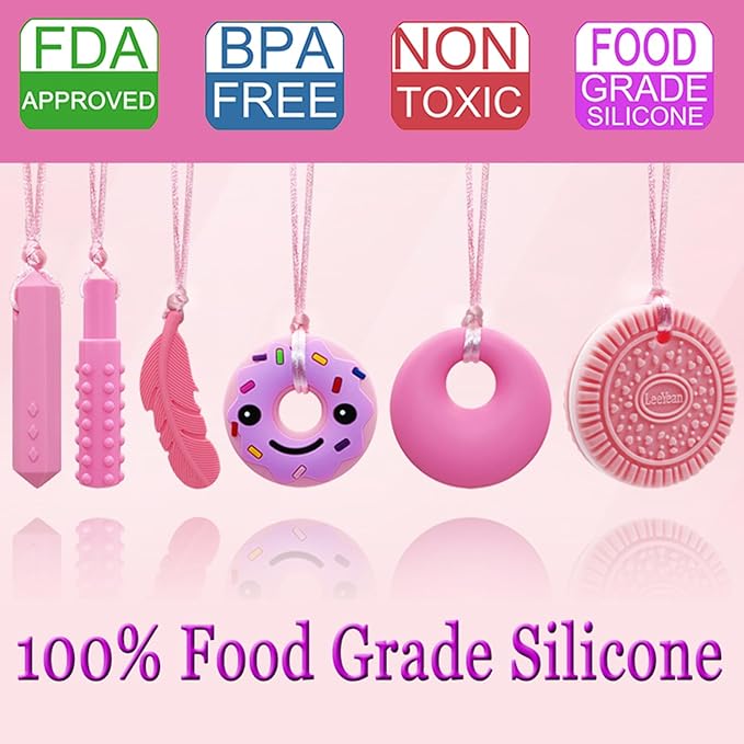 Chew Necklaces for Sensory Kids, Silicone Chewy Necklace for Children with Autism, ADHD, SPD, Chewing, 6 Pack Autism Sensory Toys-CubbioJoy