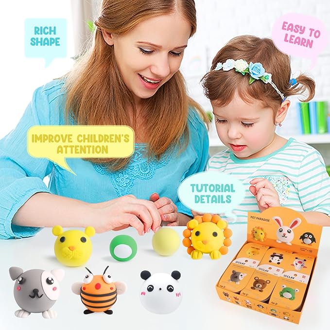 Air Dry Clay Kits - Modeling Clay for Kids, Ultra Light & Soft, Safe & Non-Toxic, DIY Air Dry Clays Kit with Sculpting Tools and Tutorials, Creatible Art Crafts Toys Gifts for Boys Girls-CubbioJoy