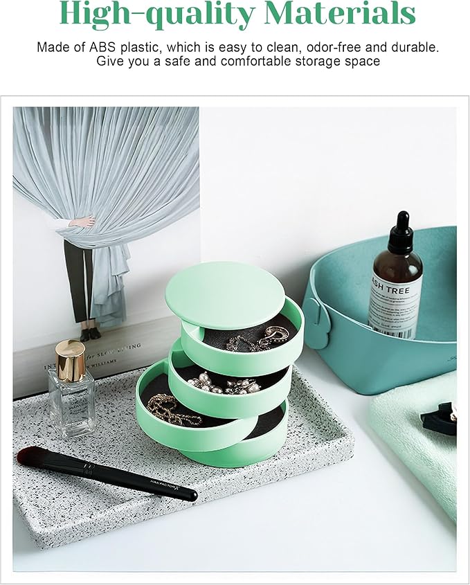 CONBOLA Jewelry Organizer, Small Jewelry Storage Box Earring Holder for Women, 4-Layer Rotating Travel Jewelry Tray Case with Lid for Bracelets Rings Bracelets-CubbioJoy