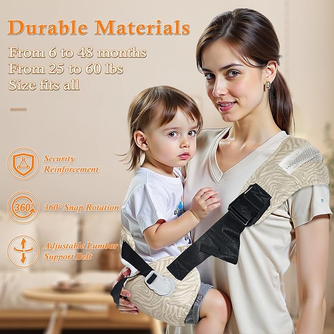 Baby Carrier Newborn to Toddler-Adjustable Baby Sling Carrier,Toddler Carrier for 25-60lbs,Comfortable Baby Sling for Hands-Free Carrying (Beige Zebra Print)-CubbioJoy