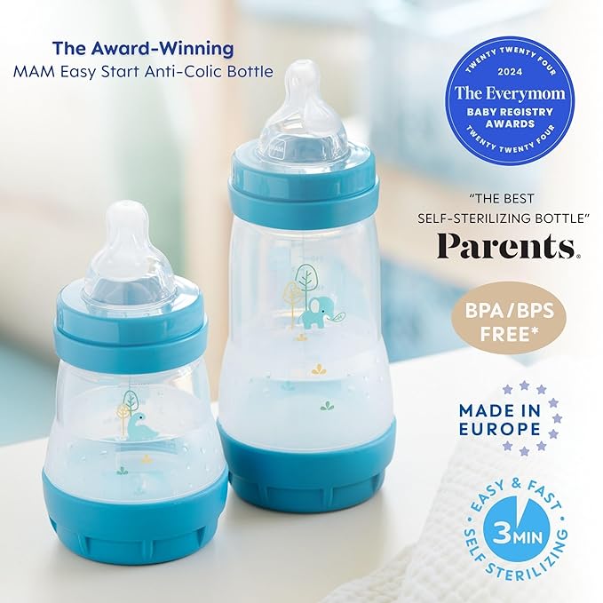 MAM 9oz Easy Start Anti-Colic Baby Bottles, Medium Flow, Breastfeeding-Like Silicone Nipple Bottle, Reduces Colic, Gas, & Reflux, Easy-to-Clean, BPA-Free, 2+ Months-CubbioJoy