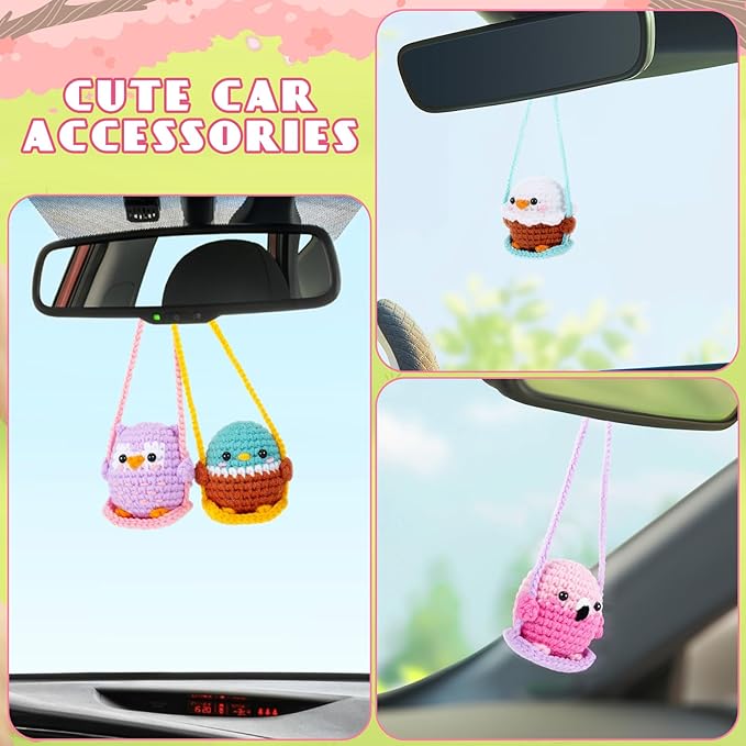 Crochet Kit for Beginners -4 PCS Bird Crochet Kits with Step-by-Step Video Tutorials, Beginner Crochet Kit for Adults and Kids, Crochet Birds On The Swings(Mallard Bald Eagle Flamingo Owl)-CubbioJoy