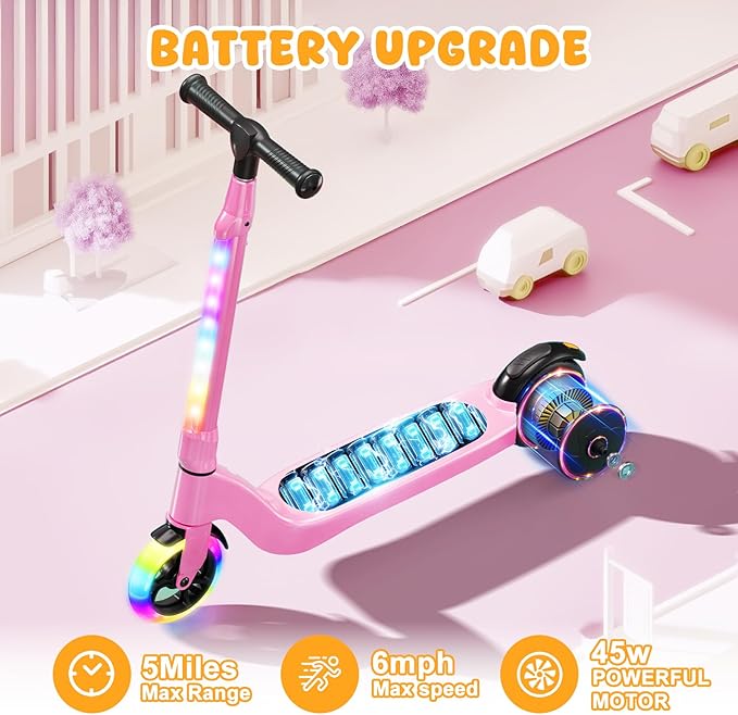 CBD Electric Scooter for Kids, 6 Mph Top Speed, Up to 5 Miles Range, 5.3" Solid Tires Wheel and Front Light, Kick Scooter Adjustable Height for Kids Age 6-12-CubbioJoy