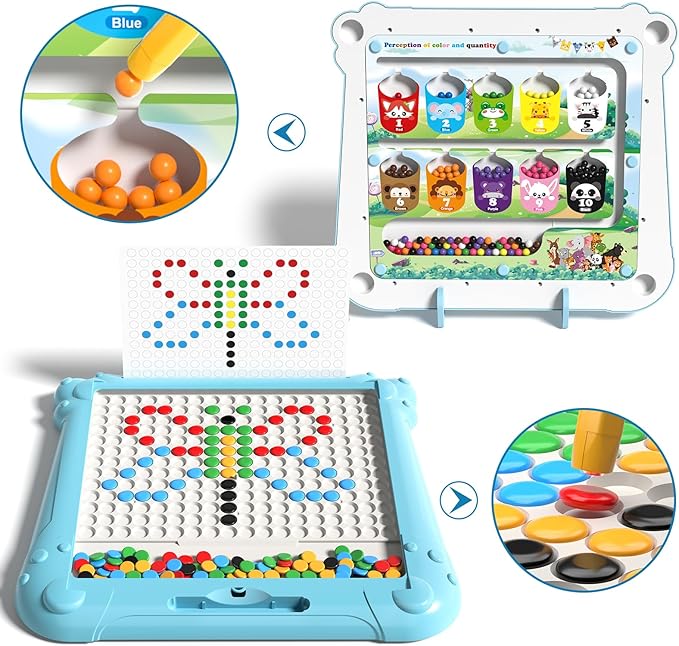 2-IN-1 Large Magnetic Drawing Board for Toddlers Kids, Magnetic Color and Number Maze, Magnetic Dot Art Board for Kids, Montessori Education Travel Toys for Boys Girls Age 3 4 5 6 7 8 Years Old-CubbioJoy
