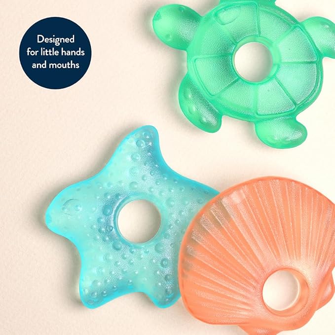 Itzy Ritzy Water-Filled Teethers - Cold Cutie Coolers Textured On Both Sides to Massage Sore Gums & Emerging Teeth - Can Be Chilled in Refrigerator, Set of 3 Seaside Water Teethers-CubbioJoy