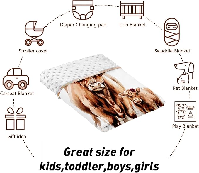 Custom Name Crib Bedding Set - Highland Cow Theme, Personalized Rose Floral Nursery Bedding 3-Piece Set– Soft Blanket, Fitted Sheet, Changing Pad Cover – for Newborns Girls Nursery Gifts-CubbioJoy