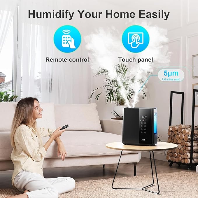 JRD Smart Humidifiers for Bedroom, 5L Warm & Cool Mist Ultrasonic Air Humidifier for Large Room Home Indoor, 50Hrs Quiet Runtime for Baby, Plants, Remote Control, Auto Humidity Sensor, 12H Timer-CubbioJoy