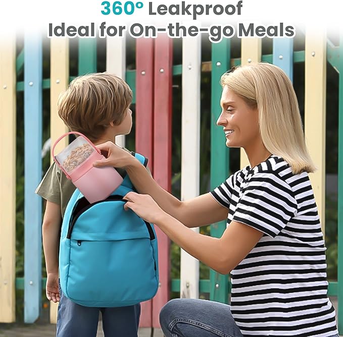 2-in-1 Insulated Food Jar & Snack Container - 15oz Kids Soup Thermos for Hot Food with Handle and Spoon, Leak Proof Reusable Toddler Snack Box, Perfect for School & Travel, Pink-CubbioJoy