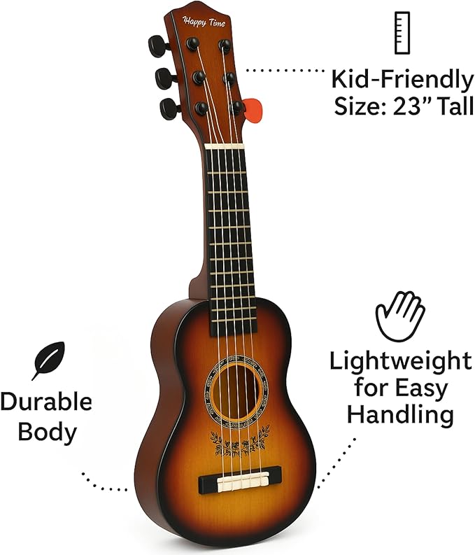 23" Acoustic Guitar, Kids 6 String Toy Guitar - Realistic Steel Strings - Beginner Practice First Musical Instrument for Children, Toddlers (Amber Sunburst)-CubbioJoy