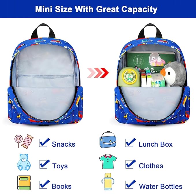 Accmor Toddler Backpack Harness Leash, Mini Baby Walking Backpacks with Anti Lost Wrist Link, Cute Truck Kids Back Pack Harnesses Leashes Tether for 1-3 Yeas Boys Outdoor Travel-CubbioJoy