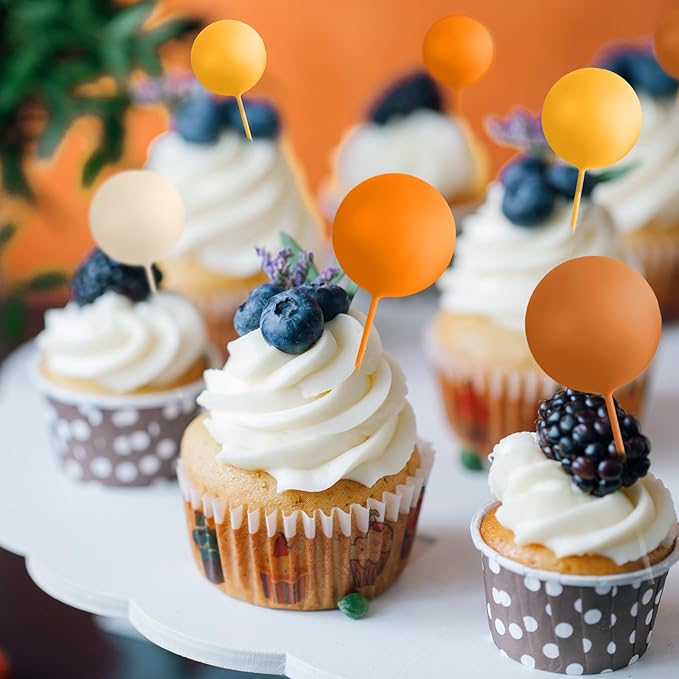 75 Pieces Cake Balls Topper Decorations Foam Cupcake Topper Mini Balloon Cake Topper Balls Cake Picks for Cake Deco Birthday Party Wedding（Orange Khaki Series）-CubbioJoy