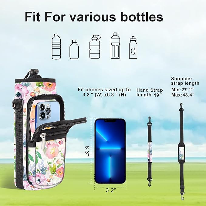 25/32/40/64oz Water Bottle Bag Holder Carrier-Insulated Crossbody Sling Case Sleeve with Strap & Pockets for Men Women Gym Cycling Travel Walking Hiking Camping-CubbioJoy