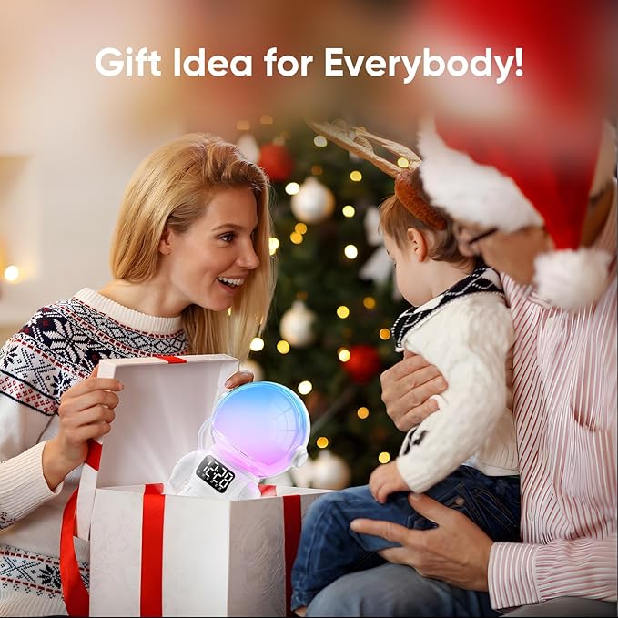 Astronaut Sunrise Alarm Clock for Kids, White Noise Sound Machine with 30 Soothing Sounds, 22 Dimmable Nightlights, Bluetooth Speaker, Dual Digital Alarm Clocks, Wake Up Light for Bedroom, Adults-CubbioJoy