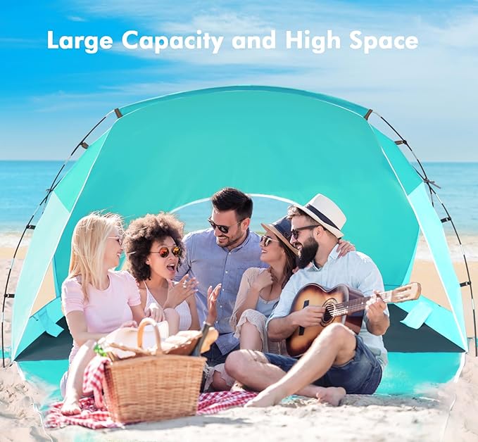 Beach Tent, Portable Sun Shelter for 2/3/4/6-8 Person with UPF 50+ UV Protection, Easy Setup Waterproof Beach Shade Canopy Cabana for Family Outdoor and Picnics, Fishing with Carrying Bag-CubbioJoy