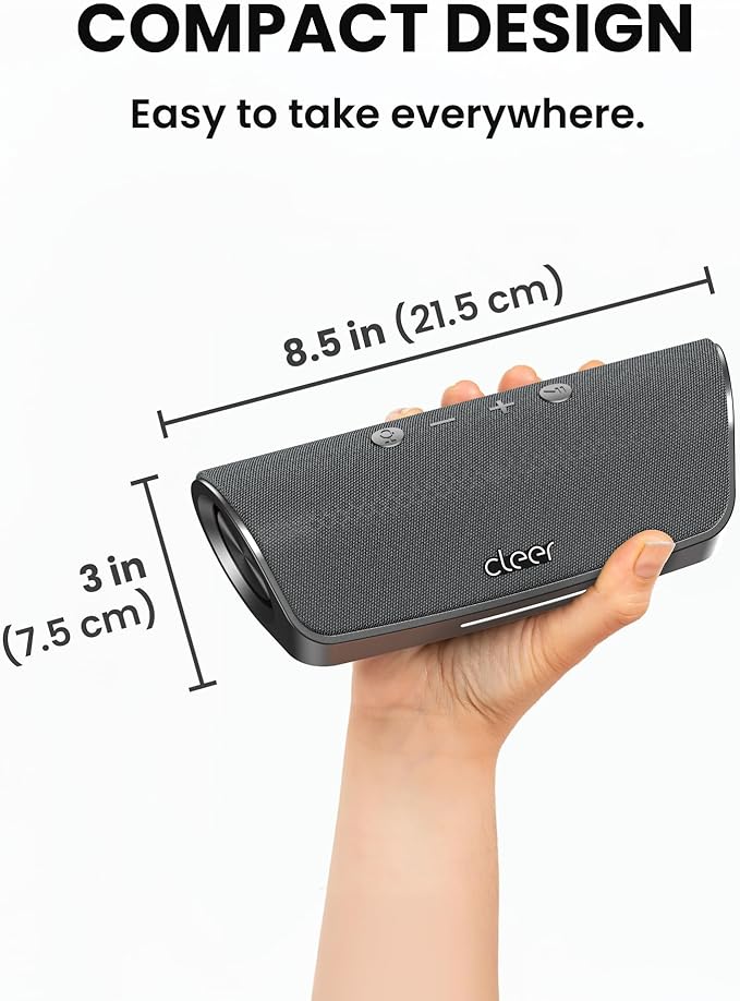 Cleer Scene Wireless Bluetooth Speaker, Simple Fast Pairing, Waterproof IPX7, 12Hrs Play time, Deep Bass, Built-in Mic, Powerful Portable Speakers, for Outdoor & Party, Home, Grey-CubbioJoy