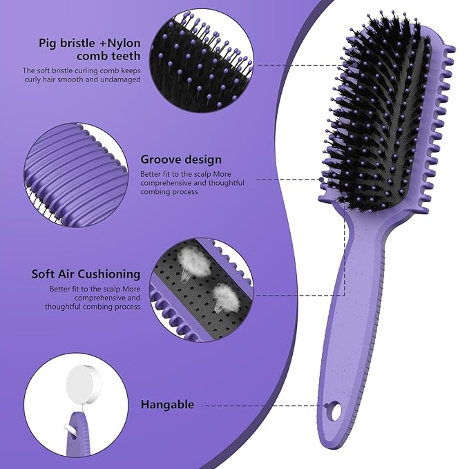 Curl Defining Brush, Curly Hair Brush, Slick Back Hair Brush, For Combing and Shaping Curls in All Hairstyles to Reduce Pulling (Purple)-CubbioJoy