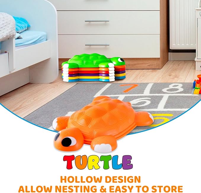 JOYIN Turtle Balance Stepping Stones, 6 Pcs Kids Turtle Jumping Stones Steps Stones Up to 265 Ibs, Toddler Obstacle Course Coordination Game Toys for Ages 3 Years and UP Indoor or Outdoor Play-CubbioJoy