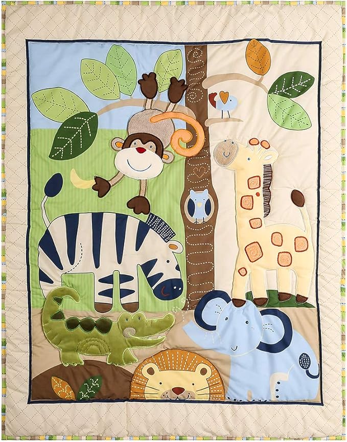 Brandream Jungle 3- Piece Nursery Crib Bedding Sets for Boys - Zebra Elephant Lion Monkey Giraffe Crocodile Birds - Playful Animal Zoo-CubbioJoy