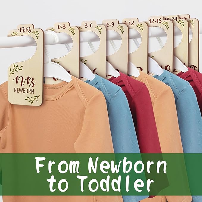Baby Closet Dividers for Clothes Organizer - 8 PCS Adorable Wooden Double-Sided Baby Clothes Size Hanger Organizer from Newborn to Toddler for Nursery Decor-CubbioJoy