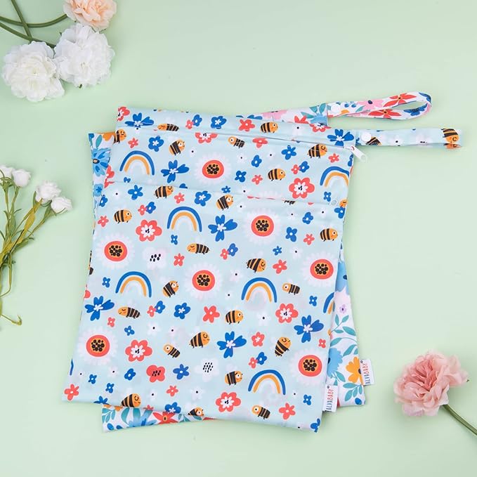 ALVABABY 2pcs Cloth Diaper Wet Dry Bags Waterproof Reusable with Two Zippered Pockets Travel Beach Pool Daycare Soiled Baby Items Yoga Gym Bag for Swimsuits or Wet Clothes LX-YX8688-CubbioJoy