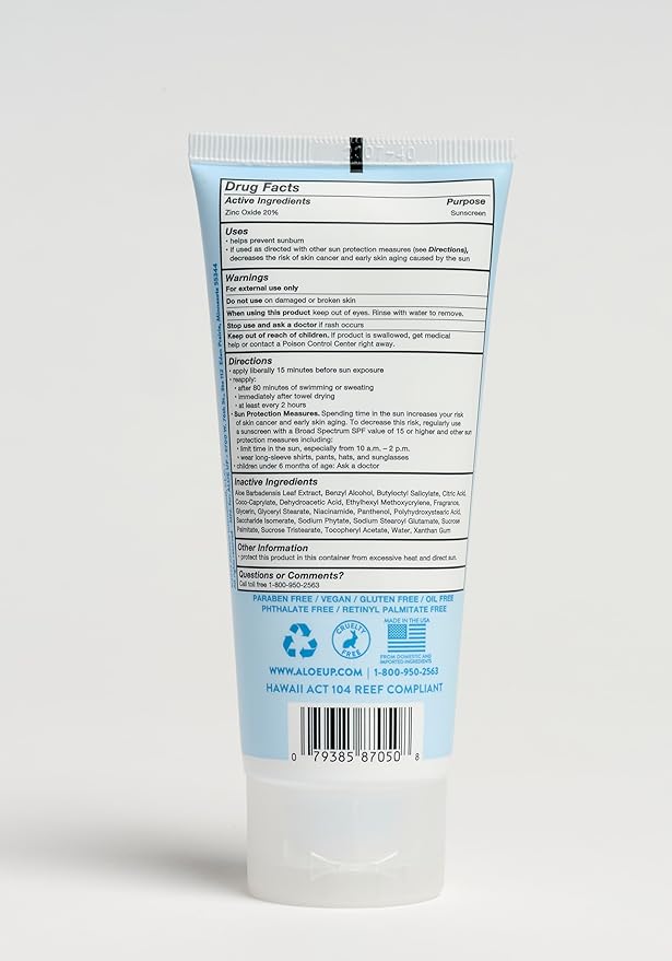 Aloe Up Kids Broad Spectrum Mineral Sunscreen Lotion SPF 50 - Face and Body Sunblock for Sensitive Skin - With Gen2 Zinc Oxide and Aloe Vera - Dries Clear - Reef Safe - Fragrance-Free - 3 Oz-CubbioJoy