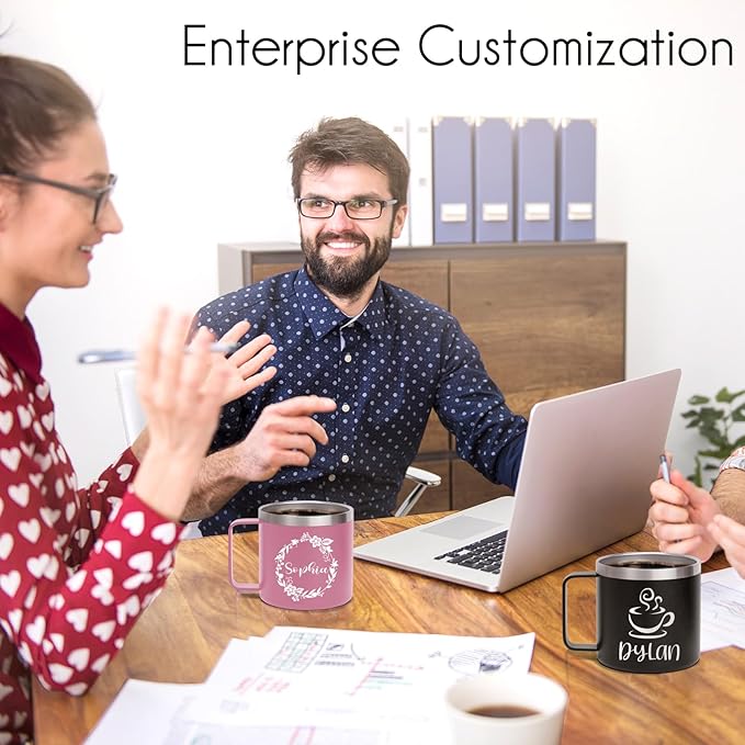 Custom Insulated Coffee Tumbler, Personalized Travel Coffee Mug with Handle and Lid, 14oz Engraved Stainless Steel Coffee Mug, Personalized Gifts for Women Men and Friends-CubbioJoy