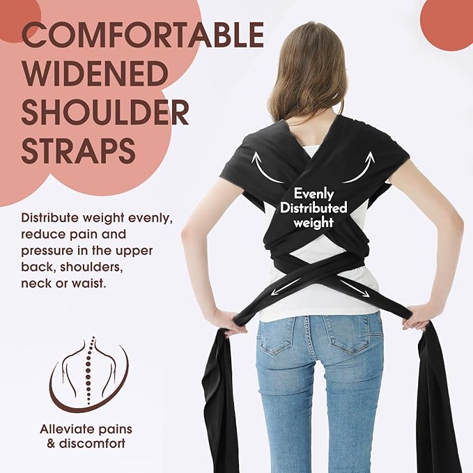 Acrabros Baby Wrap Carrier,Hands Free Baby Carrier Sling,Lightweight,Breathable,Softness,Perfect for Newborn Infants and Babies Shower Gift,Black-CubbioJoy